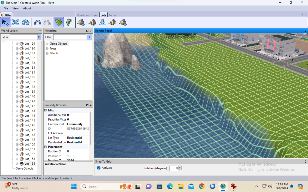 Sea level depth needed to place houseboats in Create a World