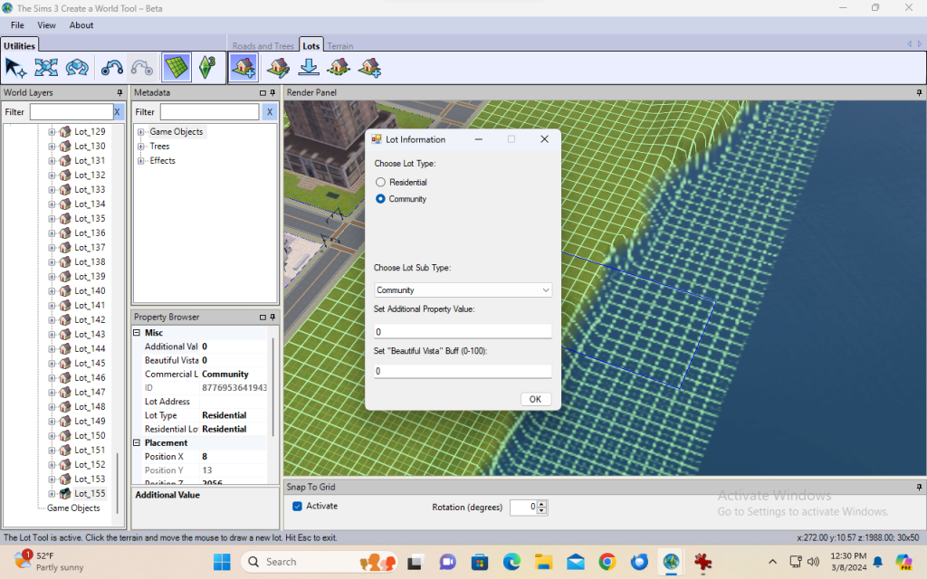 Make a regular community lot to create a port.