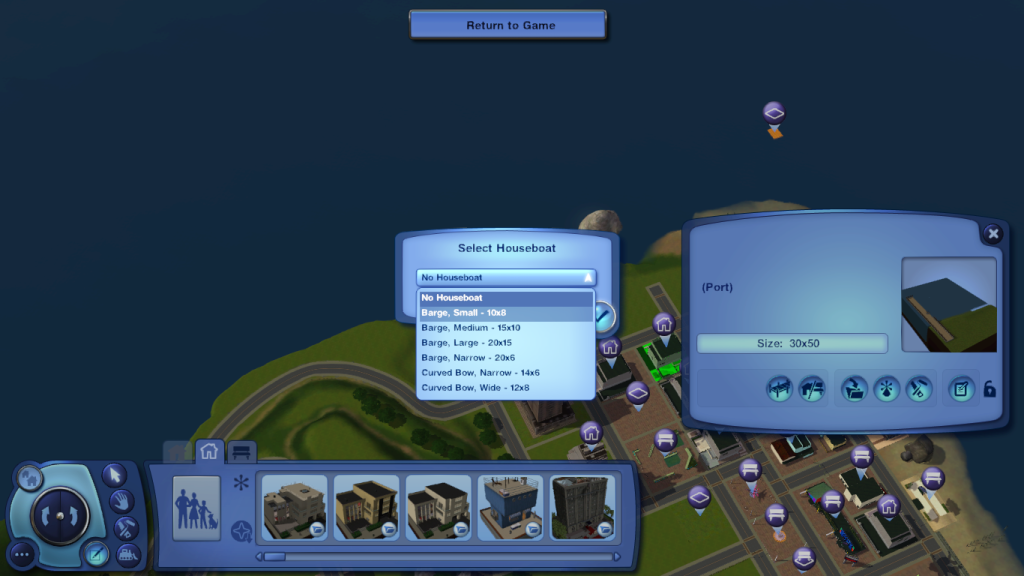 Click on the Select Houseboat option in Edit Town.